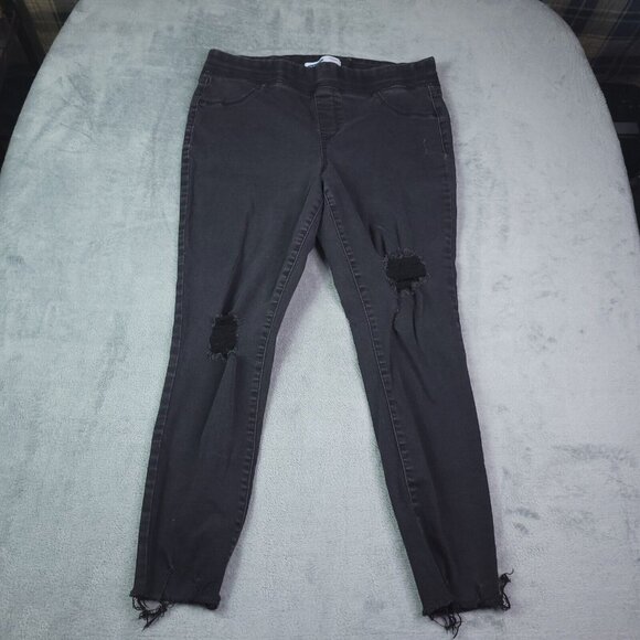 Old Navy Womens Rockstar Pull On Jeggings 14 Black Distressed Frayed Hem - Picture 3 of 8